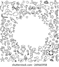 Vector children's doodle of happy family