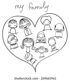 Vector children's doodle of happy family