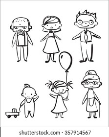 Vector children's doodle of happy family.