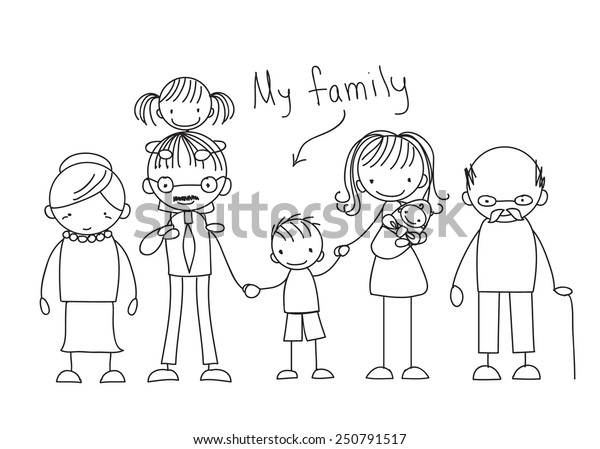 Vector Childrens Doodle Happy Family Stock Vector (Royalty Free) 250791517