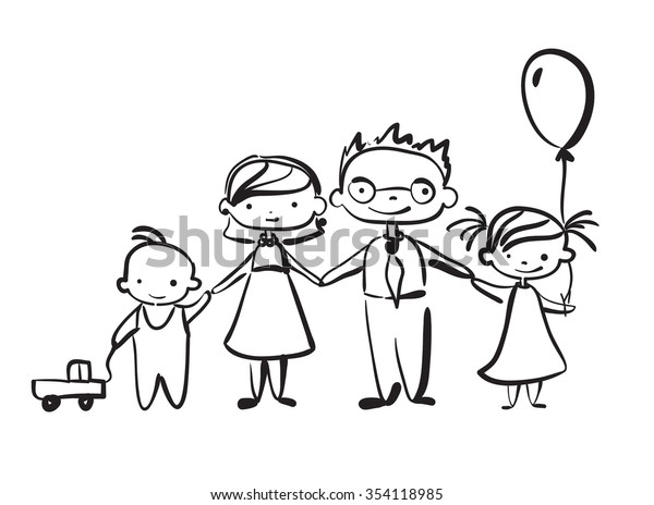 Vector Childrens Doodle Happy Family Stock Vector (Royalty Free) 354118985