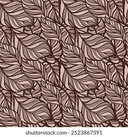 Vector children's doodle in the style of flowers of leaves and trees, seamless pattern beautiful pastel wallpaper background