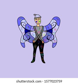 Vector. Children's drawing. Picture in neutral, black and violet colors.