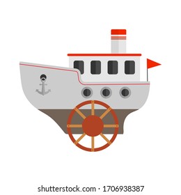 Vector children's drawing of a steamship. Flat design isolated on white background
