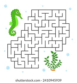 Vector children's game maze. Undersea world. Help the Seahorse find the right path. Labyrinth for teaching children.