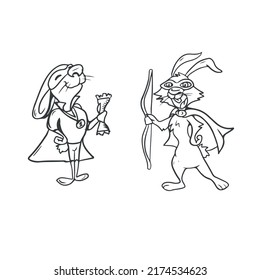 Vector children's hand- drawn drawing , for banners, postcards , stickers ,on a white isolated background .Bunny