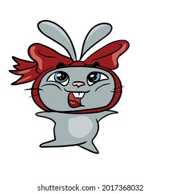 Vector children's holiday design on a white isolated background for postcards banners.Funny and cute bunny with a bow on his head, stickers.