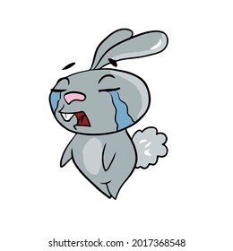 Vector children's holiday design on a white isolated background for postcards banners.Funny and cute bunny with crying stickers.