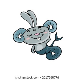 Vector children's holiday design on a white isolated background for postcards banners, sticker.Funny and cute bunny capricorn