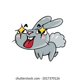 Vector children's holiday design on a white isolated background for postcards banners.Funny and cute bunny is delighted, stickers.