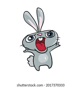 Vector children's holiday design on a white isolated background for postcards banners.Funny and cute bunny is happy, stickers.