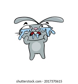 Diseño de vacaciones para niños vectores en un fondo blanco aislado para carteles postales. El conejito gracioso y lindo está llorando, pegatinas.