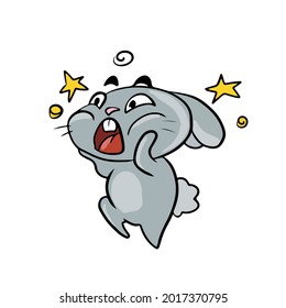 Vector children's holiday design on a white isolated background for postcards banners.Funny and cute bunny is surprised, stickers.