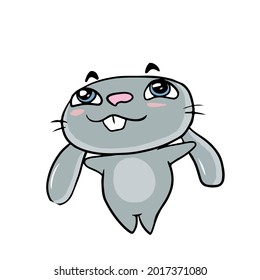 Vector children's holiday design on a white isolated background for postcards banners.Funny and cute bunny looks up, stickers.