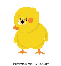 Vector children's illustration of a cute chicken. Flat style. Isolated on a white background.