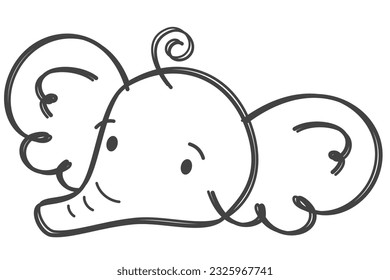 Vector children's illustration. Cute elephant head drawn with marker or felt-tip pen. Cute kid's drawing by hand 