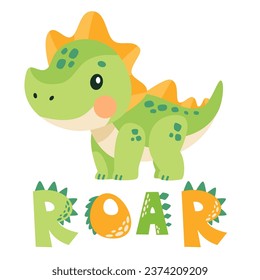 Vector children's illustration. Cute Terranosaurus and the inscription ROAR. Print for children's products 