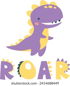 Vector children's illustration. Cute Terranosaurus and the inscription ROAR. Print for children's products 