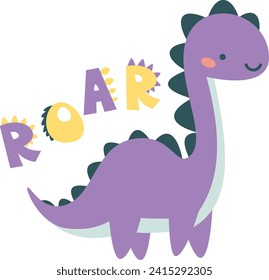 Vector children's illustration. Cute Terranosaurus and the inscription ROAR. Print for children's products 