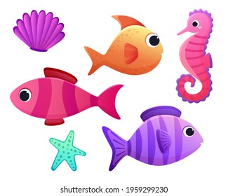 Vector children's illustration of fish. Cartoon ocean animals. Isolated on white background

