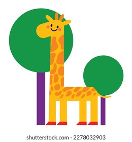 Vector children's illustration. Giraffe on the background of trees.