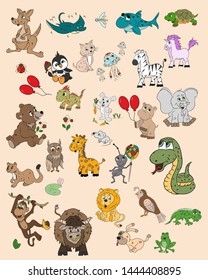 vector childrens illustration large set of different animals, fish and insects all objects are isolated EPS 10