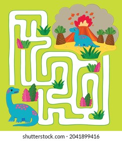 vector children's illustration: a maze with a mother and a child dinosaurs that need to meet.