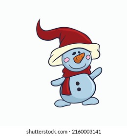 Vector children's illustration on hand-drawn,for banners stickers, Funny snowman