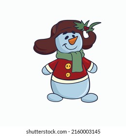 Vector children's illustration on hand-drawn,for banners stickers, Funny snowman