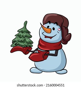 Ilustración de niños vectores dibujada a mano, para pegatinas de pancartas, muñeco de nieve divertida
