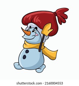 Vector children's illustration on hand-drawn,for banners stickers, Funny snowman