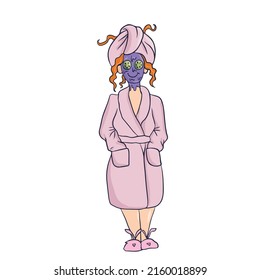 Vector children's illustration on hand-drawn,for banner stickers, Funny girl with red hair