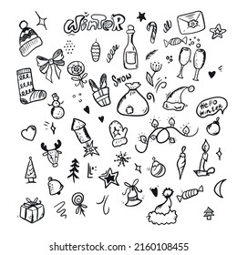 Vector children's illustration on hand-drawn,for banners stickers, winter,Christmas