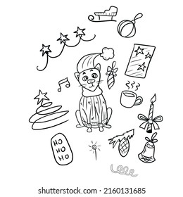Vector children's illustration on hand-drawn,for banners stickers, a set of winter holiday doodles