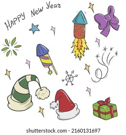 Vector children's illustration on hand-drawn,for banners stickers, a set of winter holiday doodles