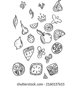 Vector children's illustration on hand-drawn,for banners stickers,fruits and vegetables doodles