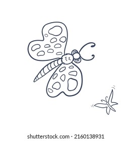 
Vector children's illustration on hand-drawn,for banners stickers,dragonfly