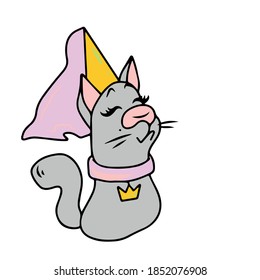  Vector children's illustration on a white isolated background. For banners, postcards, and stickers. Cute cat-Princess