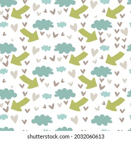 Vector children's illustration on a white background from the arrows of the wraps of hearts for children's print and wallpaper
