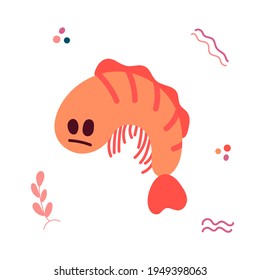 Vector children's illustration, pink cute sea shrimp isolated on a white background with graphic elements.