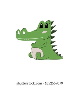 Vector children's illustration, poster, print with a cute crocodile on a white background.