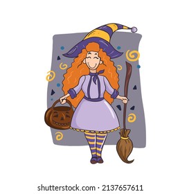 Vector children's image on a white isolated background for banners, postcards, stickers.Cute funny girl with red hair.