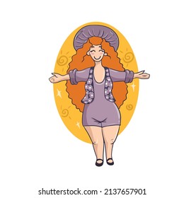 Vector children's image on a white isolated background for banners, postcards, stickers.Cute funny girl with red hair.