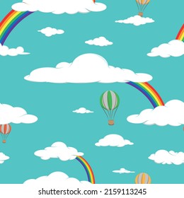 Vector Children's pattern - Clouds, Rainbows, Balloons, in the blue sky