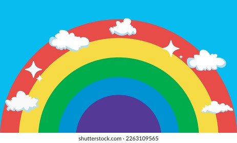 vector children's playground background with beautiful rainbow, and grass and airplane, flowers and clear sky. for children's education