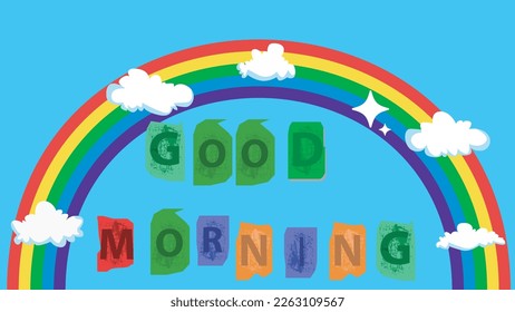 vector children's playground background with beautiful rainbow, and grass and airplane, flowers and clear sky. for children's education