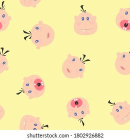 Vector children's seamless pattern. Baby face.
