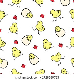 vector children's seamless pattern with hand-drawn cartoon chicks. it can be used as Wallpaper, background, print, textile design, notebooks, phone cases, packaging paper, and more.