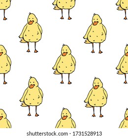 vector children's seamless pattern with hand-drawn cartoon ducks. it can be used as Wallpaper, background, print, textile design, notebooks, phone cases, packaging paper, and more. cute ducklings