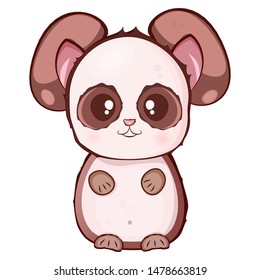 Vector child's drawing, brown panda with a beige muzzle and belly on a white background Kawaii style
